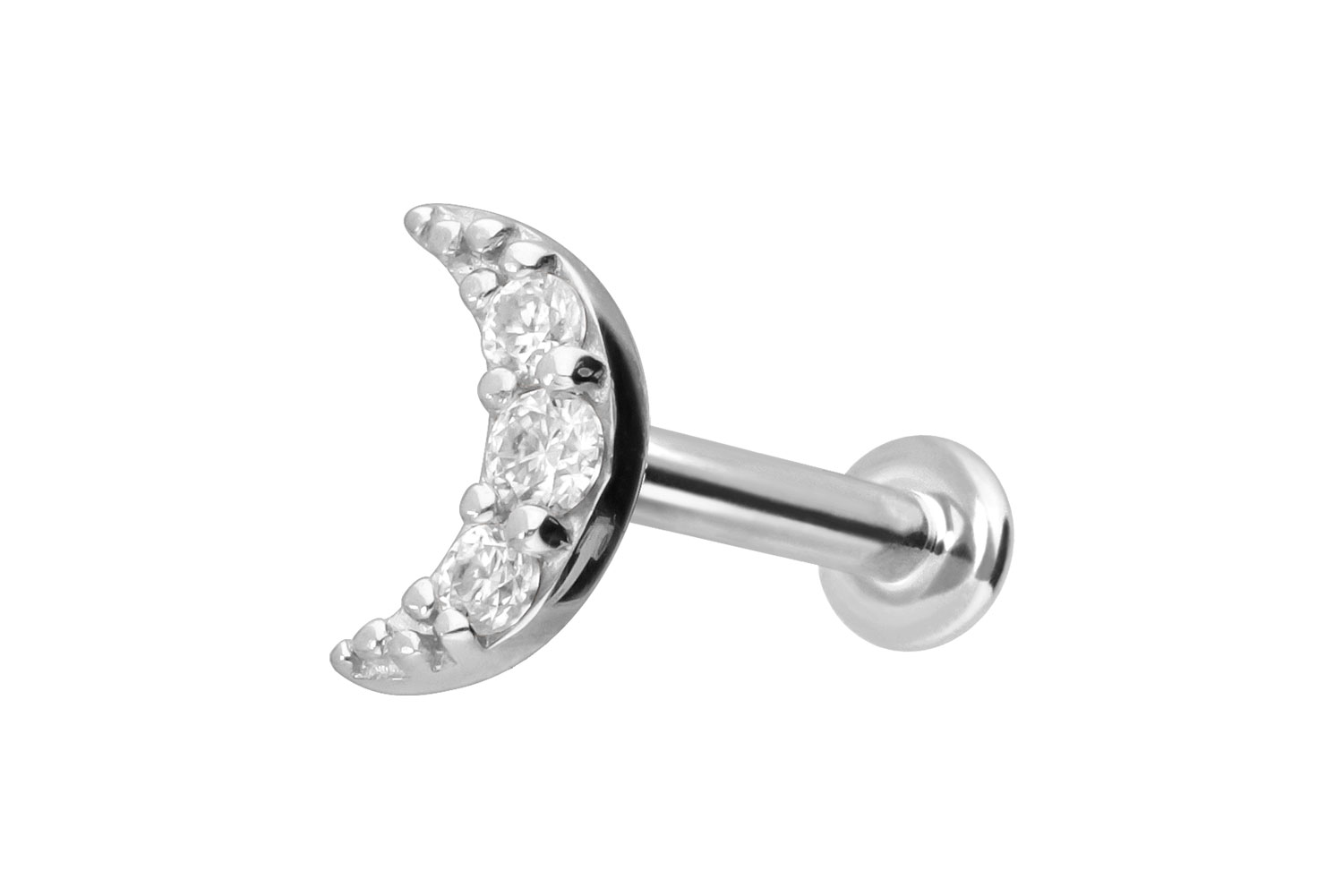 14 Karat Gold Labret Piercing mit Push Fit MOISSANIT-MOND